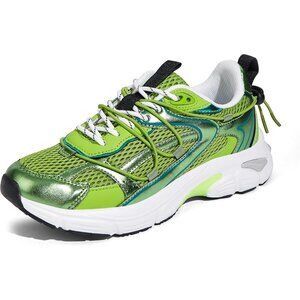 Lucky Step Women's Green Walking Shoes Running Platform Mesh Casual Lace